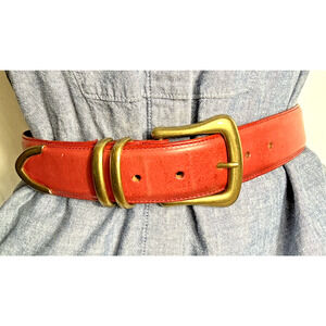 Vintage Brighton Honest Red Leather Belt Size 32 Brass Buckle Boho Classic Retro